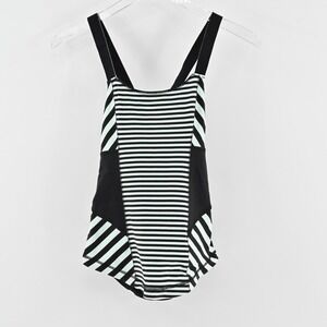 Lululemon Womens Work It Out Tank Top Size 4 Black Mint Green Stripe Logo Active